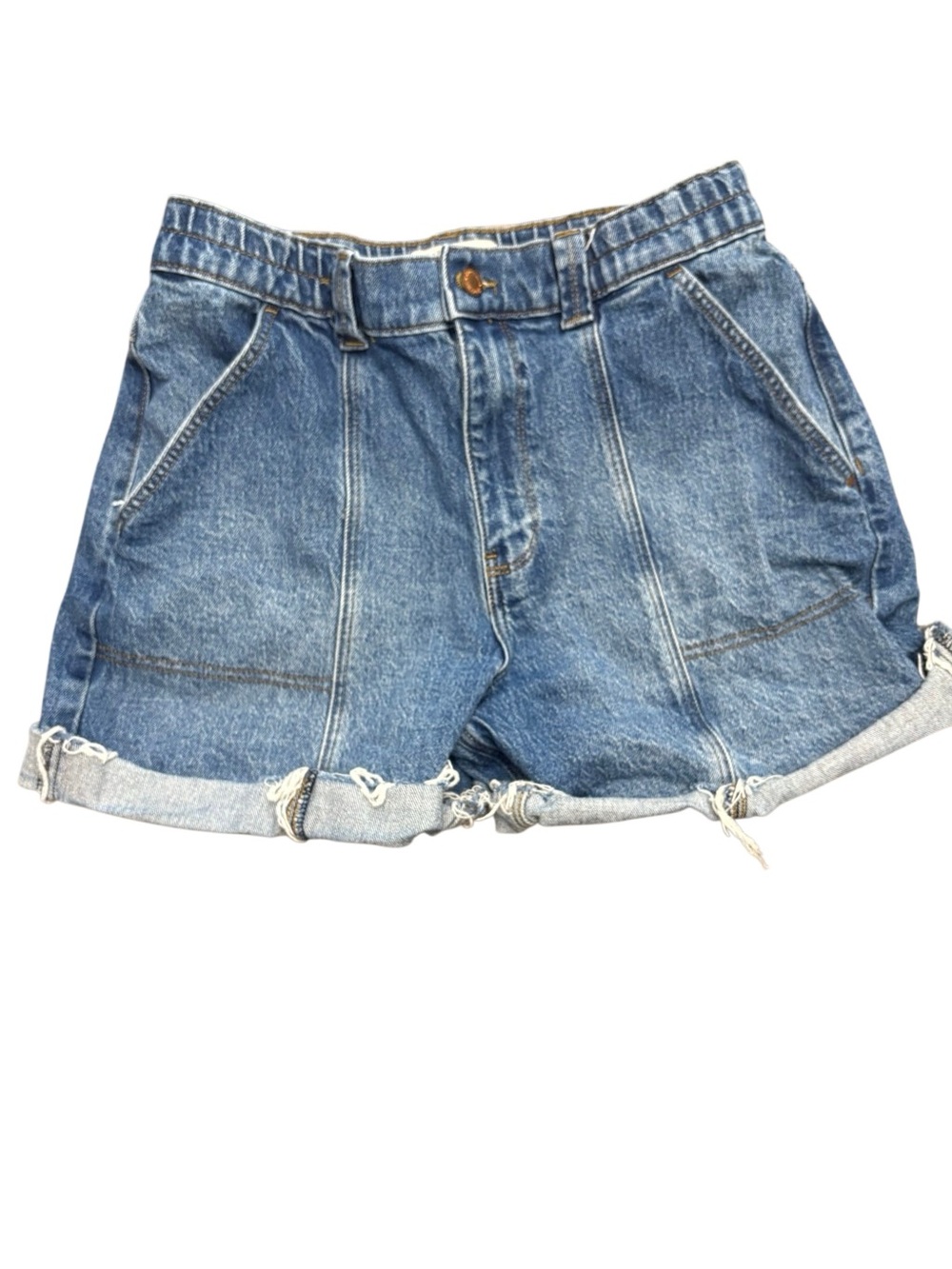 Wrangler High Rise Denim Carpenter Shorts Distressed Cuffed